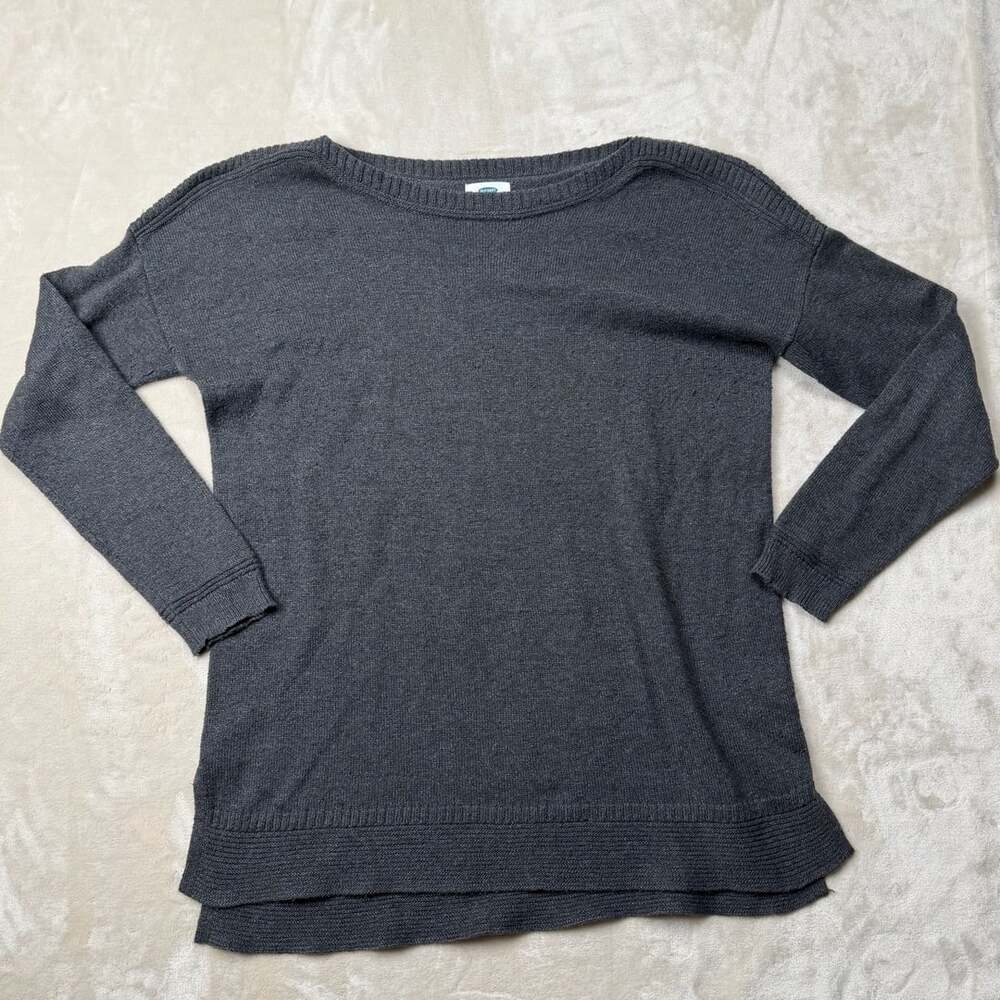 Old Navy Boatneck Tunic Sweater Size L Dark Gray Long Sleeve Knit